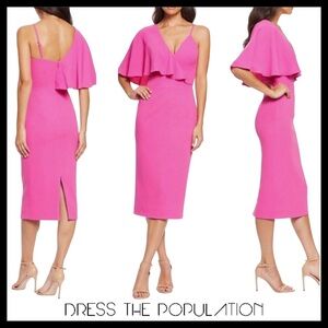 NWT Dress the Population Elegant A-Line Beth Dress Bright Fuchsia Pink Size (S)